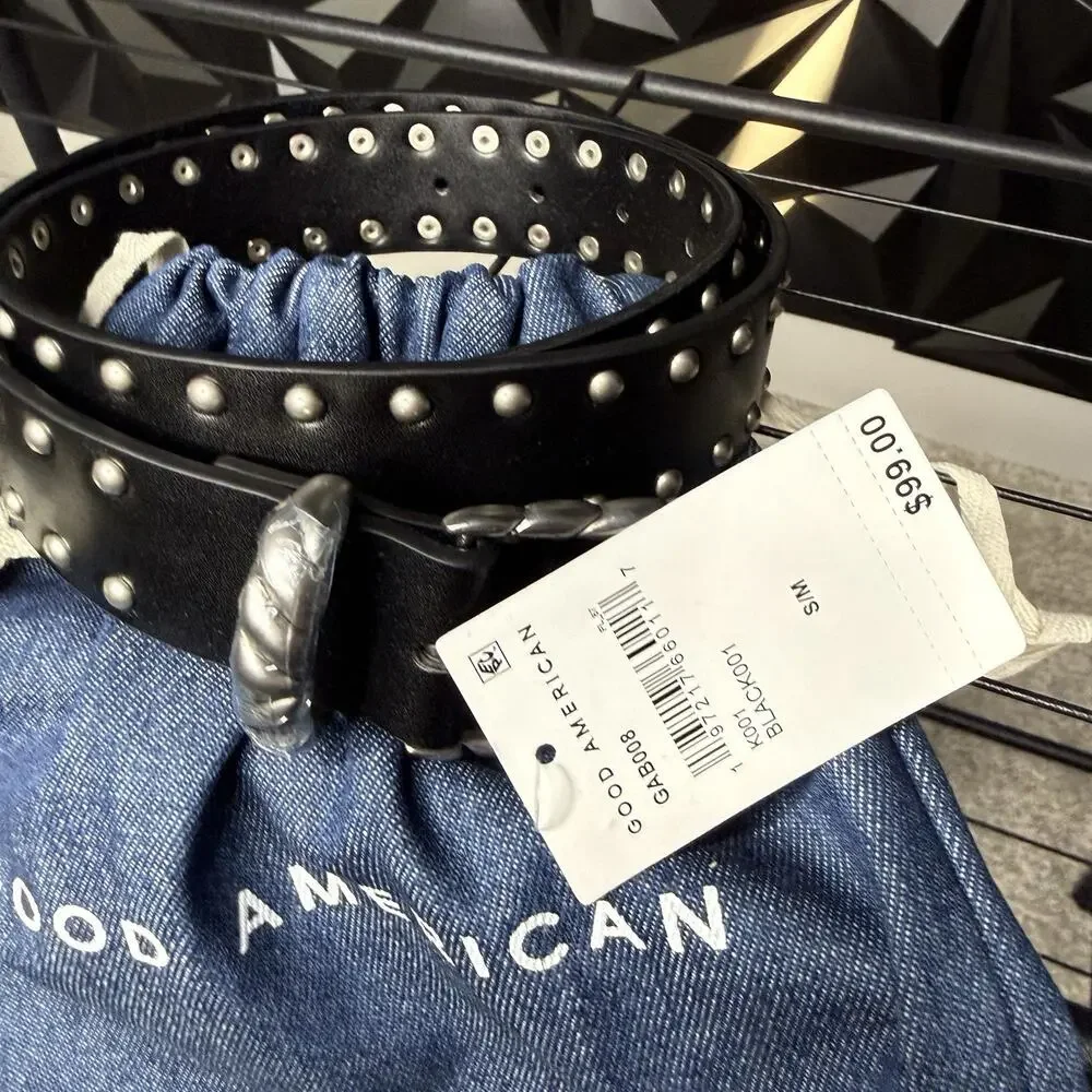 Good American Studded Western Belt Black Silver Size S/M